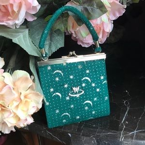 Emerald Green Snap Purse w/ Gold Crescents & Stars